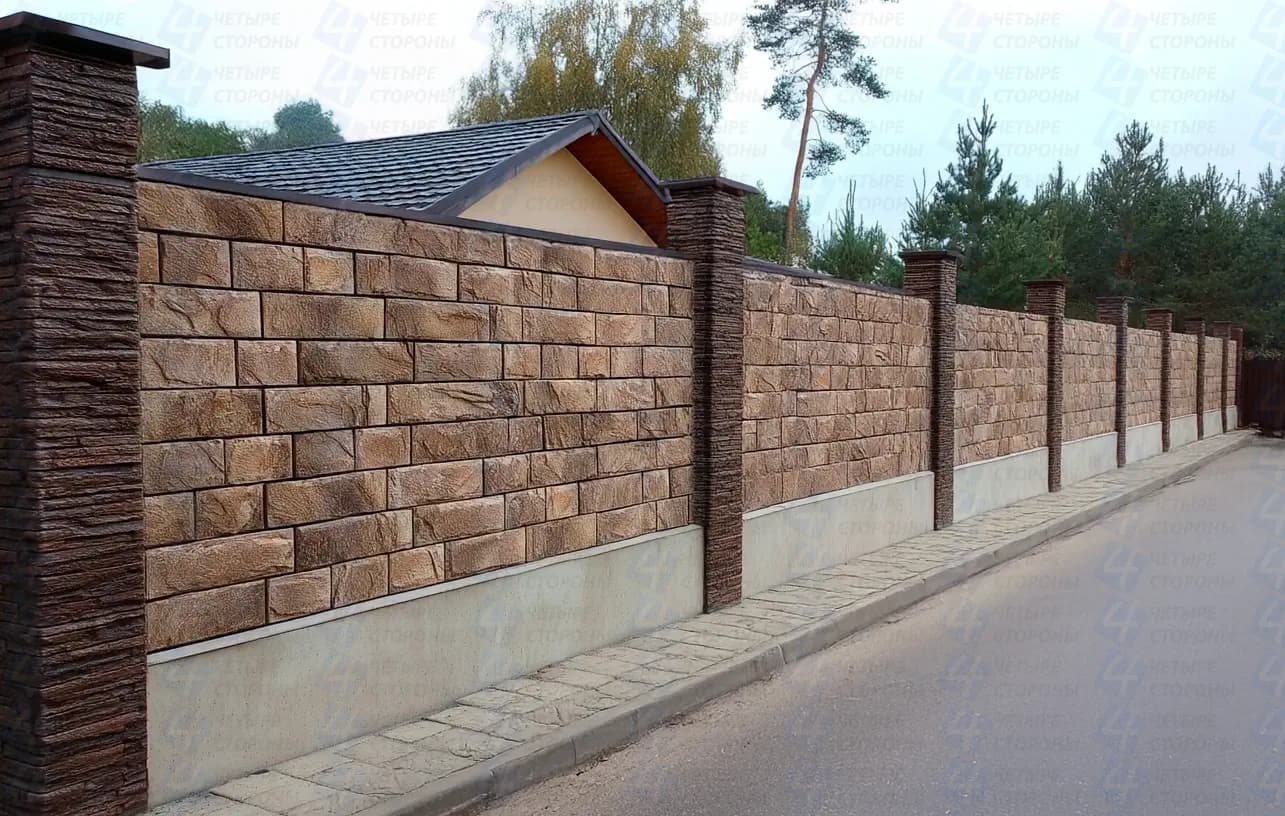 Бутовый забор под ключ, комбинированная кладка на армированном каркасе