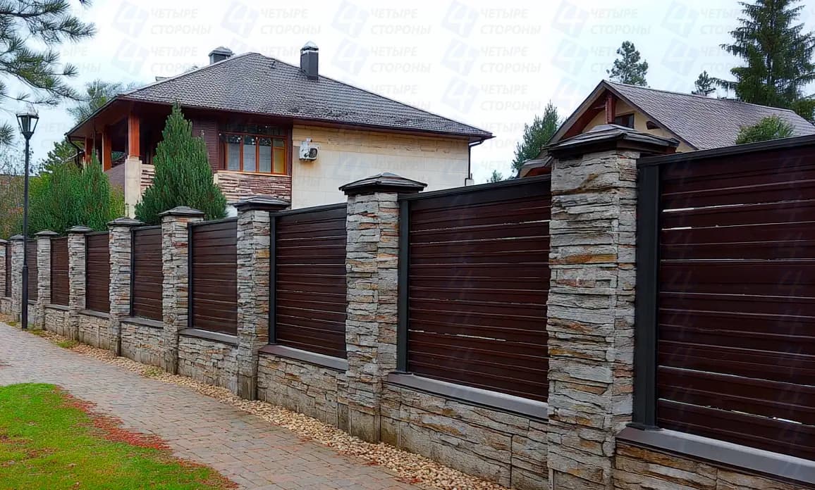 Забор Камень+Дерево под ключ (натуральные материалы)