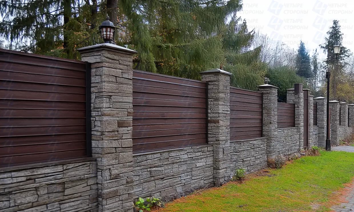 Забор Камень+Дерево