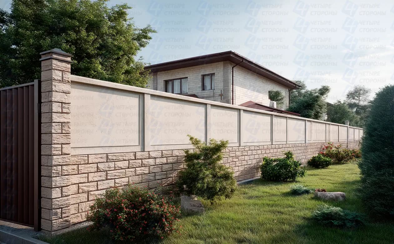 Бетонный забор под ключ (М300, имитация кирпичной кладки)