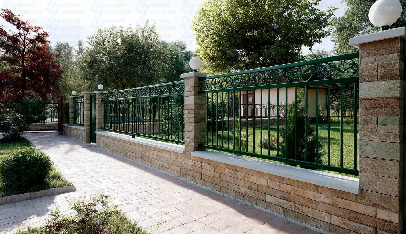 Кованый забор Эконом (штамповка, 4 мм, RAL 6005)