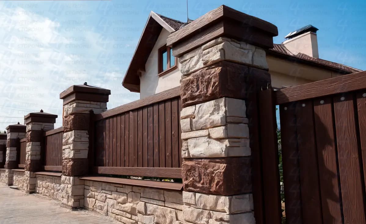 Комбинированный забор Ранчо дерево + камень (масло, 25×150 мм)