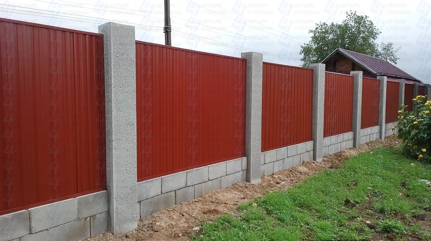 Секционный забор из профнастила под ключ