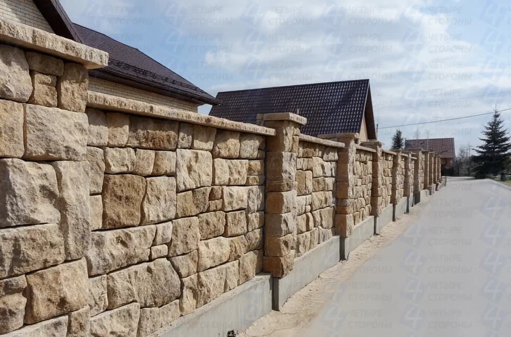 Каменный забор под ключ (искусственный сланец, 150 мм)